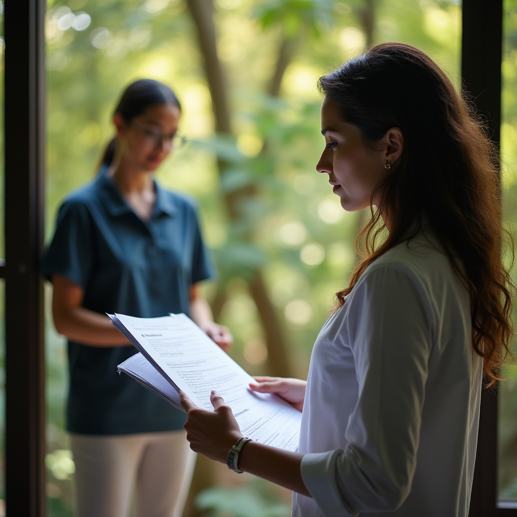 Wellness retreat setting with operations manager implementing standards