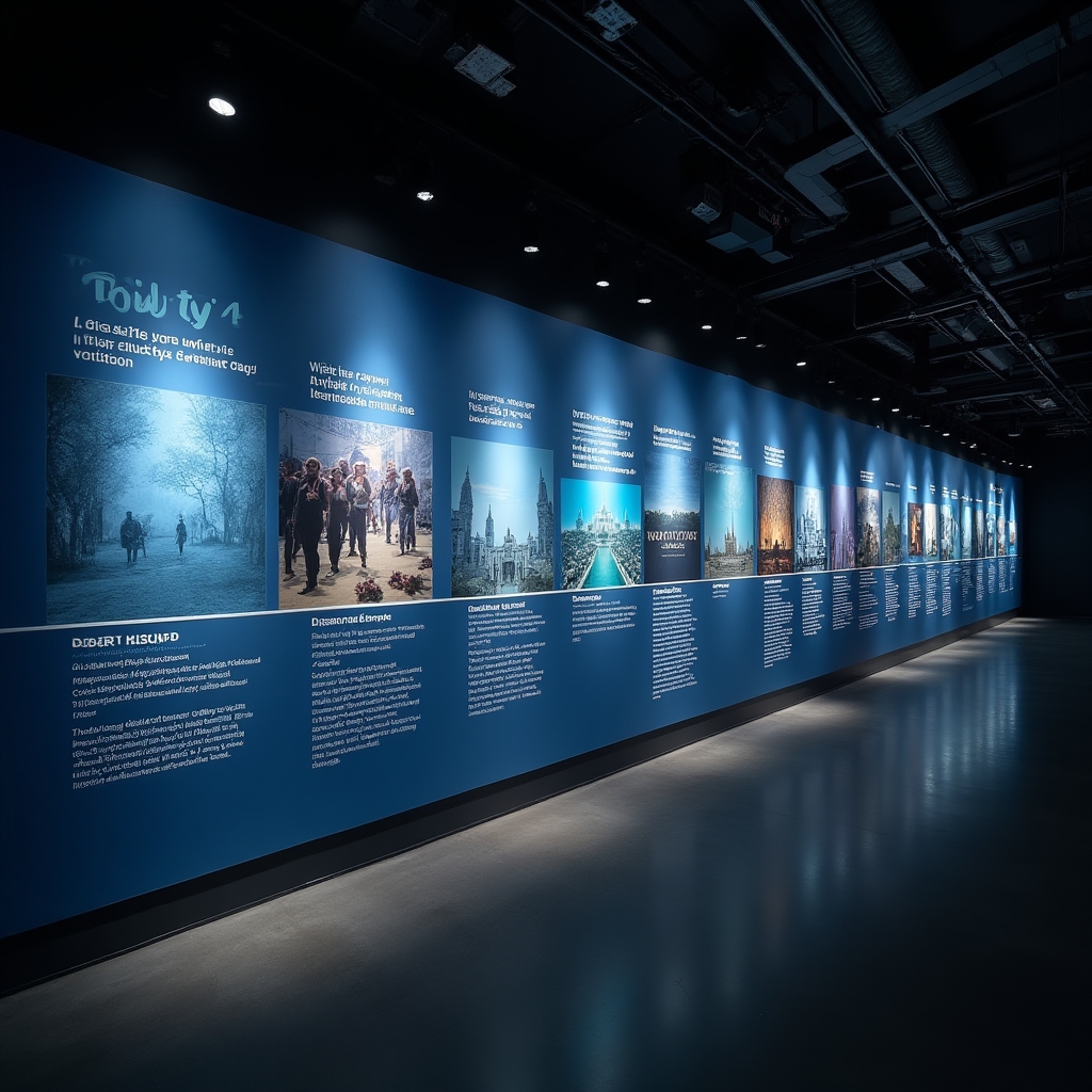 Timeline display showing evolution of cultural event safety standards