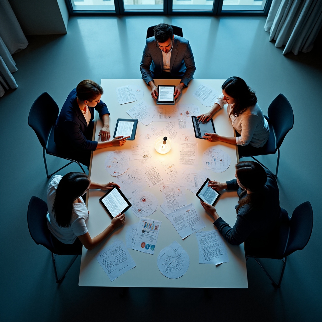 Methodology workshop with diverse professionals collaborating on educational approaches