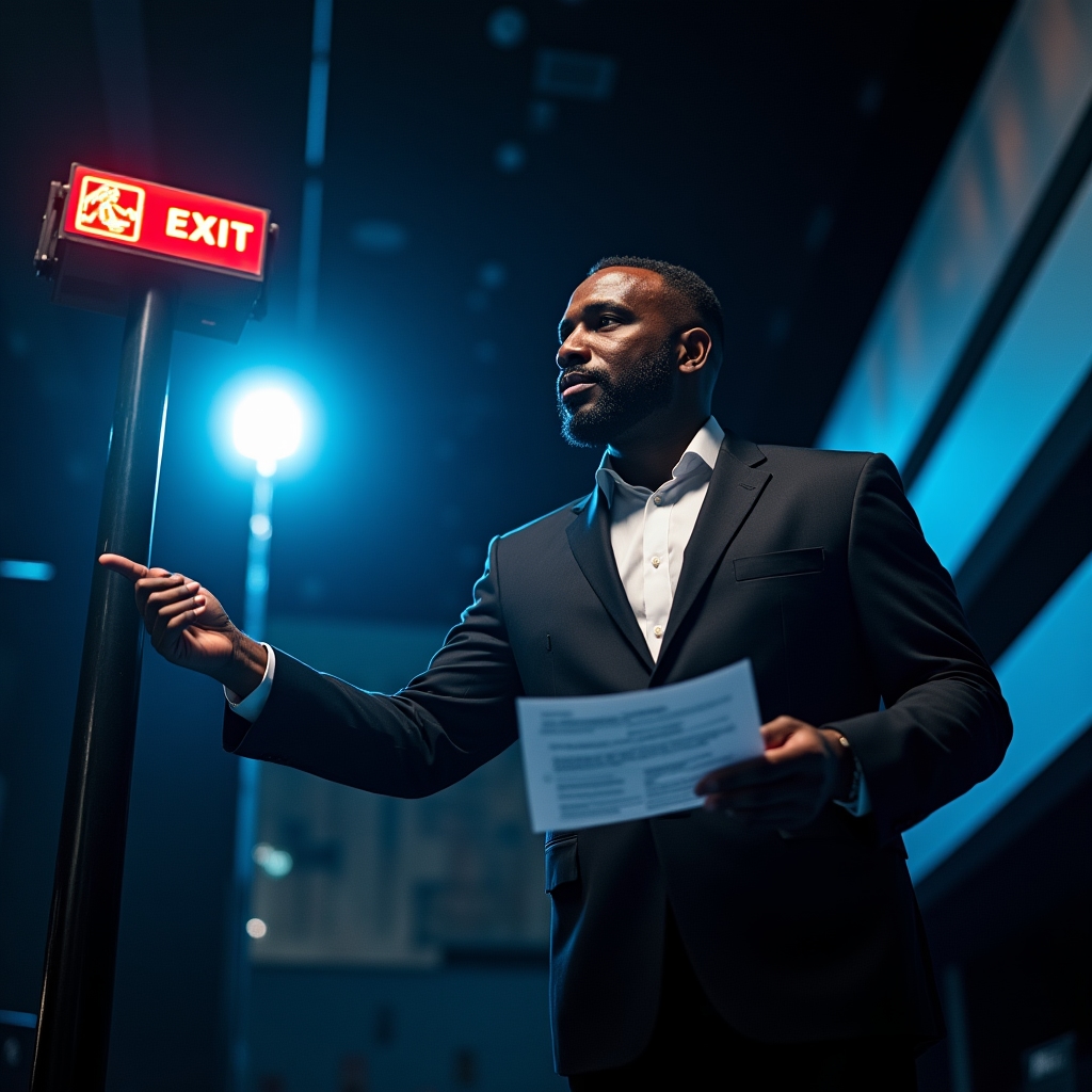 Safety coordinator demonstrating emergency protocols at cultural venue